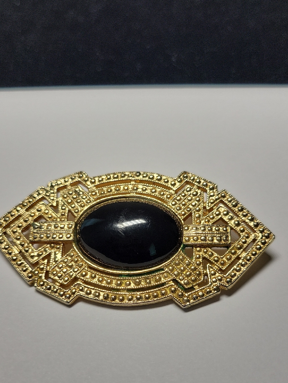 ACT II Signed Gold Tone Art Deco with Black Stone Pin Brooch